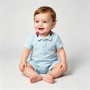 SENMAN REALM KIDS Baby Boys Light Blue Star Collar Polo Outfit Set (3/6M–24M) view 1