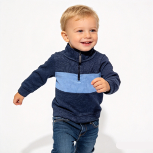 SENMAN REALM KIDS Baby Boys Navy Color Block Quarter-Zip Sweatshirt (3/6M–18M) view 1