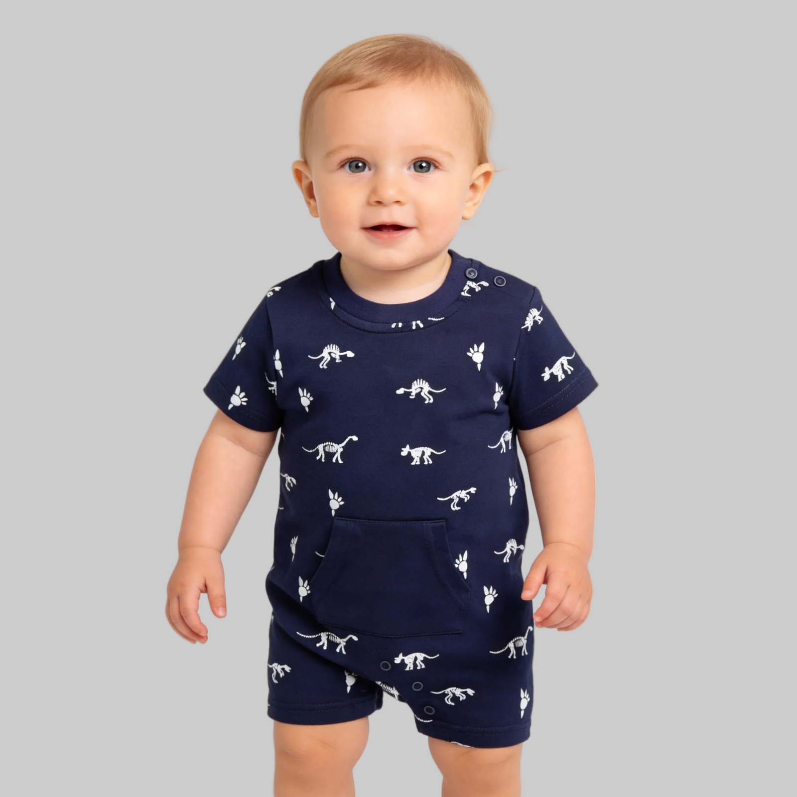 SENMAN REALM KIDS Baby Boys Navy Dinosaur Fossil Print Romper (0/3M–24M) view 2