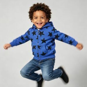 SENMAN REALM KIDS Baby Boys Navy Star Print Fleece Zip Hoodie (3/6M–24M) view 1