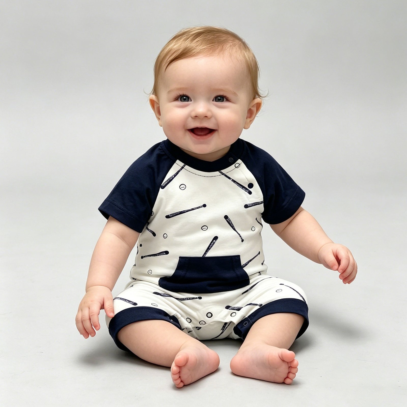 SENMAN REALM KIDS Baby Boys White & Navy Baseball Raglan Romper (0/3M–24M) view 1