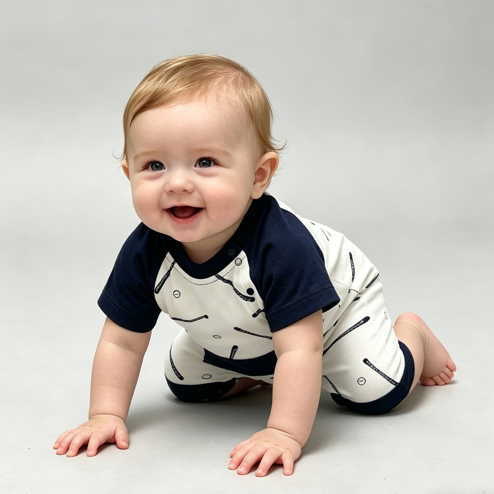 SENMAN REALM KIDS Baby Boys White & Navy Baseball Raglan Romper (0/3M–24M) view 2