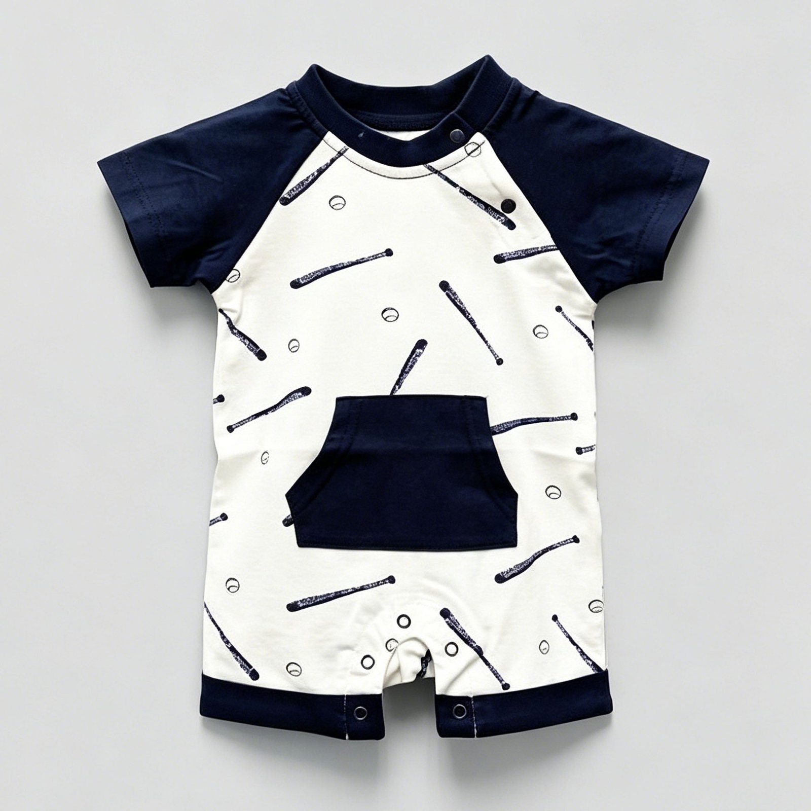 SENMAN REALM KIDS Baby Boys White & Navy Baseball Raglan Romper (0/3M–24M) view 3