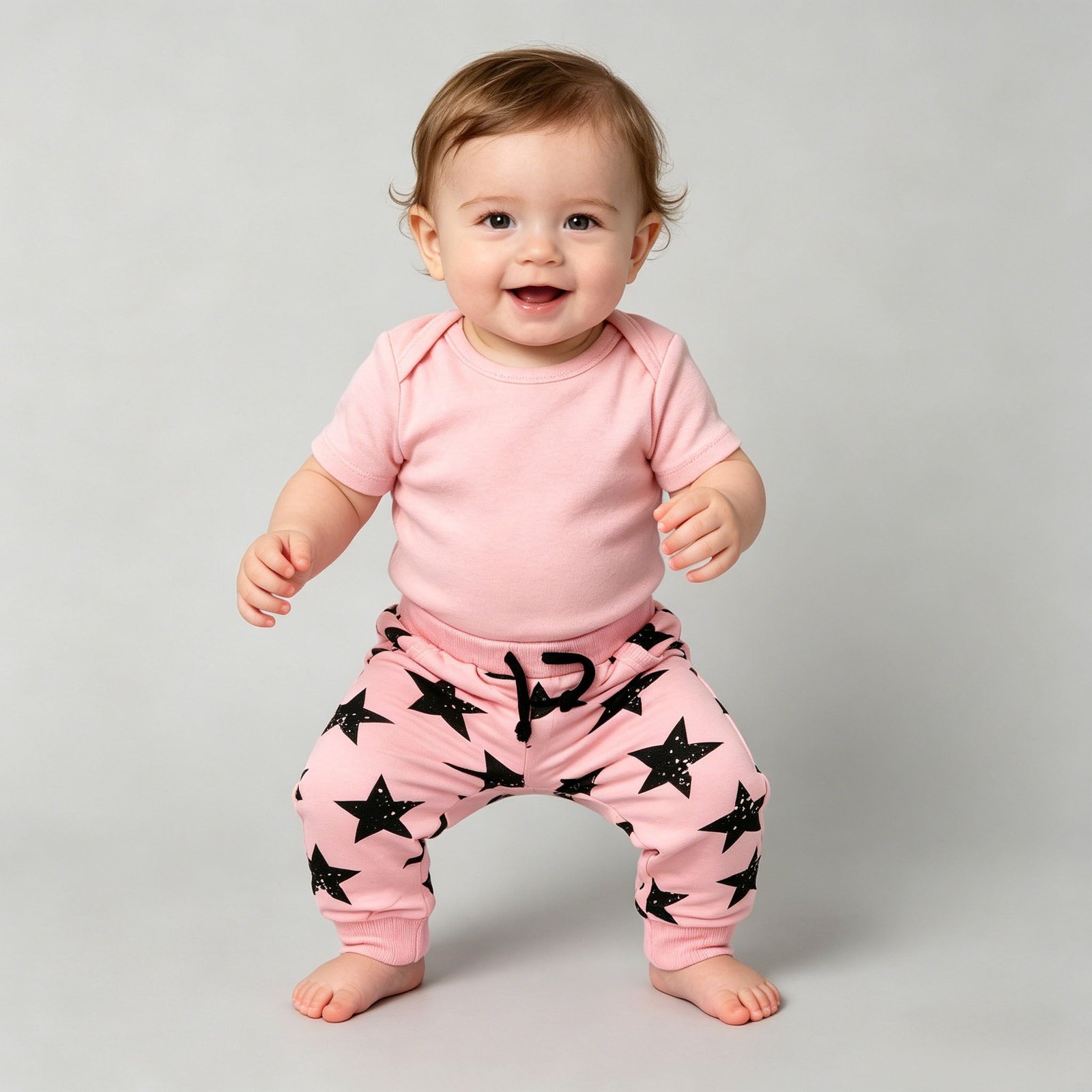 SENMAN REALM KIDS Baby Girls Pink Star Print Drawstring Joggers (6/9M–24M) view 1