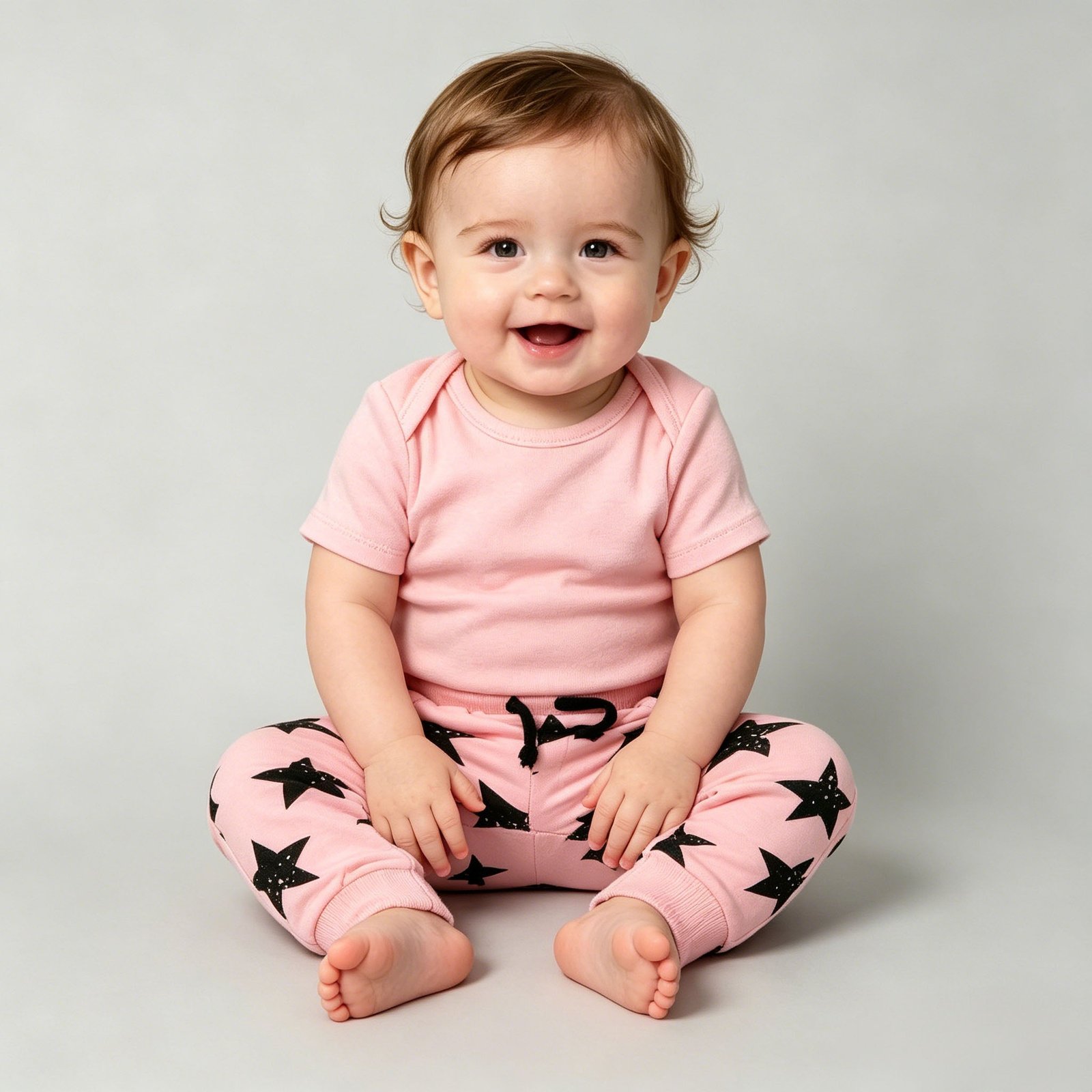SENMAN REALM KIDS Baby Girls Pink Star Print Drawstring Joggers (6/9M–24M) view 2