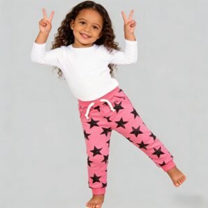 SENMAN REALM KIDS Baby Girls Pink Star Print Joggers (3/6M–24M) view 1