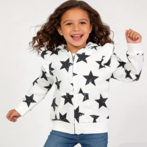 SENMAN REALM KIDS Baby Girls White Star Ruffle Fleece Zip Hoodie (3/6M–24M) view 1