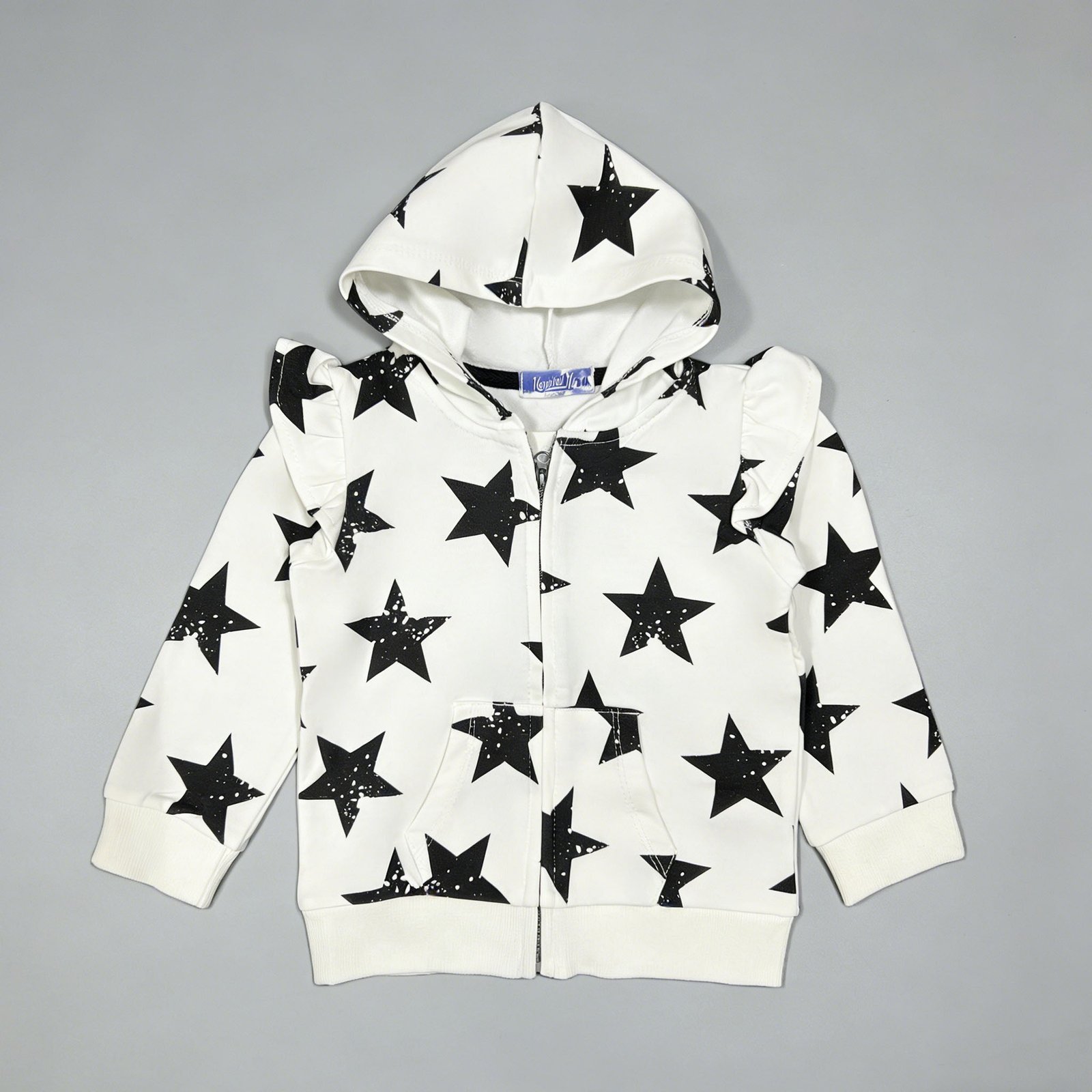 SENMAN REALM KIDS Baby Girls White Star Ruffle Fleece Zip Hoodie (3/6M–24M) view 3