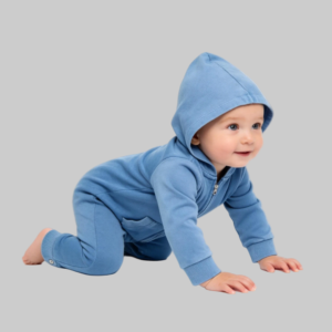 SENMAN REALM KIDS Baby Navy Mineral Wash Hooded Fleece Romper (0/3M–6/9M) view 1