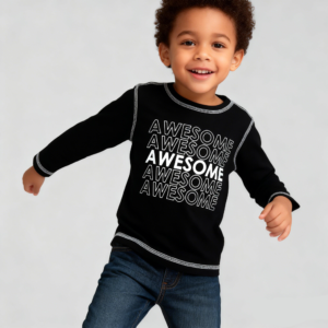 SENMAN REALM KIDS Boys Black "AWESOME" Contrast Stitch Long Sleeve Shirt (2T–7) view 1
