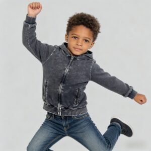 SENMAN REALM KIDS Boys Black Mineral Wash Fleece Zip Hoodie (3/6M–5) view 1