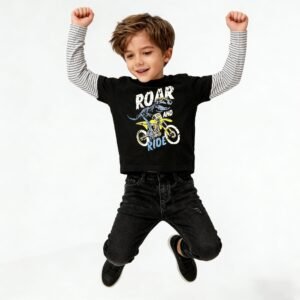 SENMAN REALM KIDS Boys Black "Roar and Ride" Dino Motocross Long Sleeve Shirt (2T–7) view 1