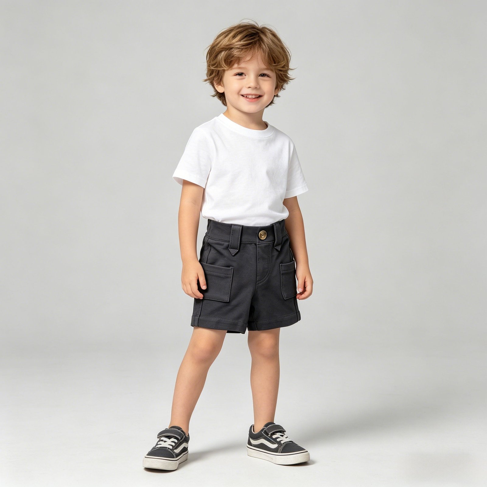 SENMAN REALM KIDS Boys Black Side Pocket Pull-On Shorts – Sibling Matching (3/6M–7) view 1