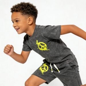 SENMAN REALM KIDS Boys Gray Acid Wash Peace Sign T-Shirt (2T–7Y) view 1