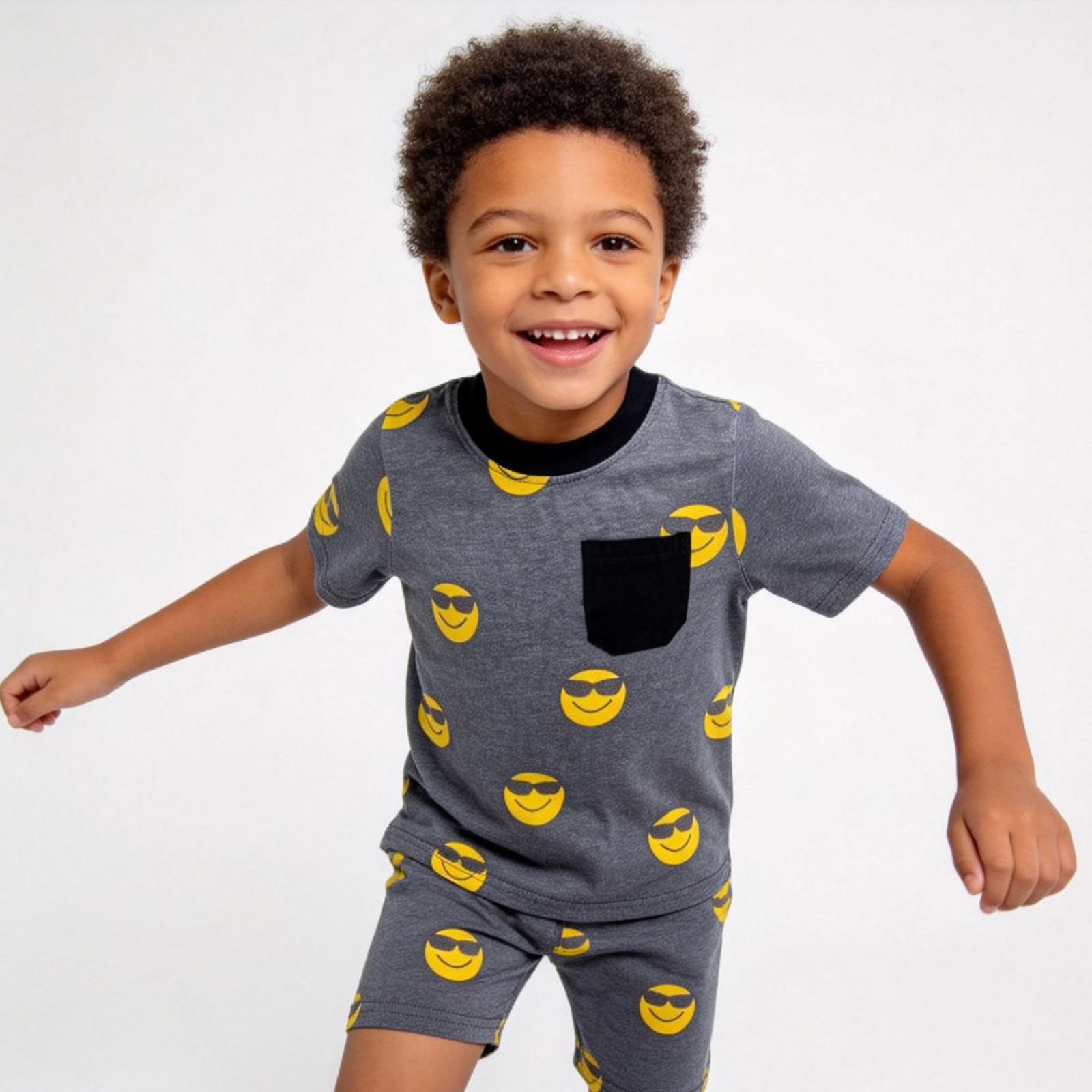 SENMAN REALM KIDS Boys Gray Sunglasses Smiley Pocket T-Shirt (12M–6Y) view 1