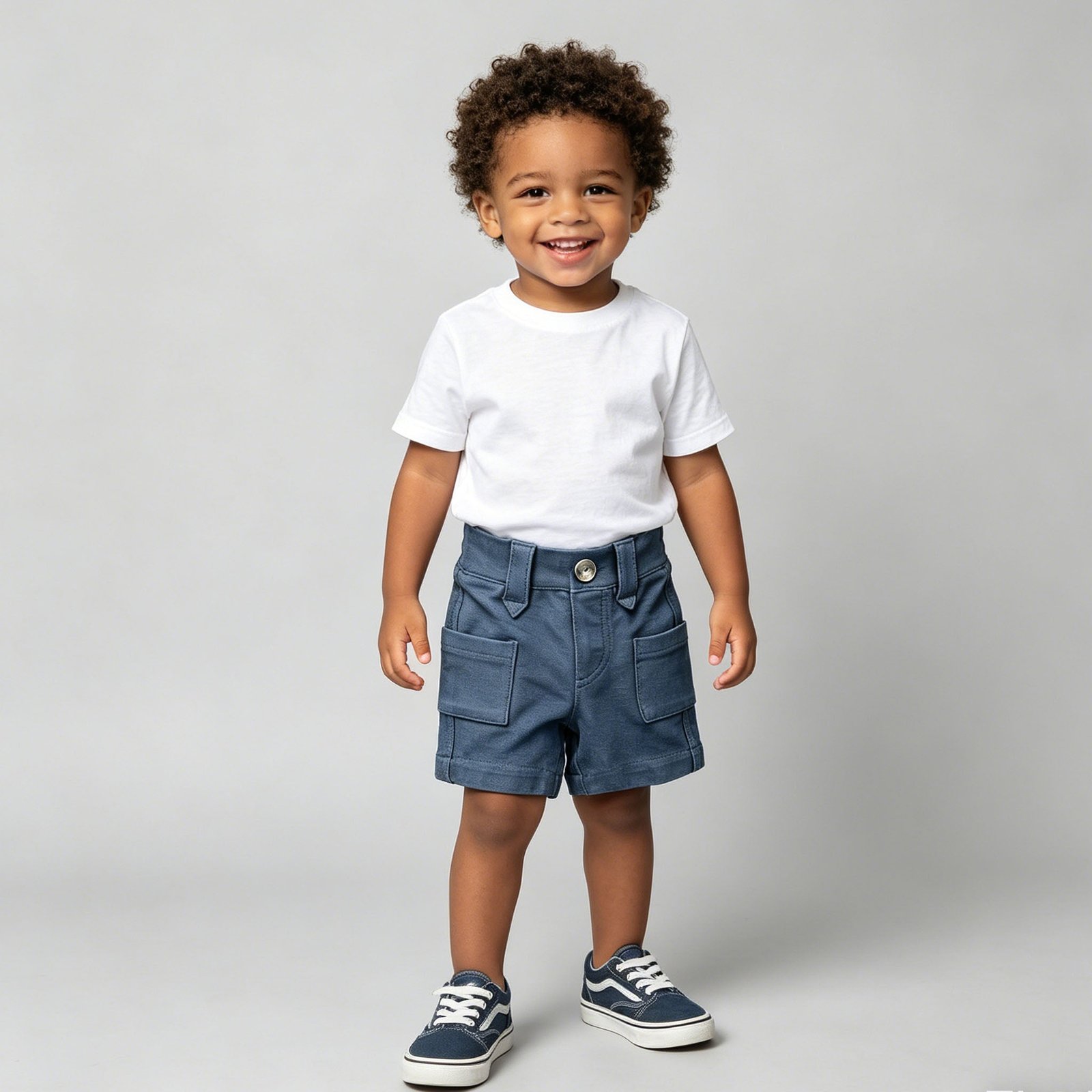 SENMAN REALM KIDS Boys Navy Button Detail Cargo Shorts – Sibling Matching (0/3M–7) view 1