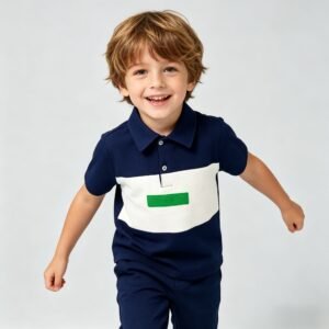 SENMAN REALM KIDS Boys Navy & Green Color Block Pique Polo Shirt (2T–7) view 1