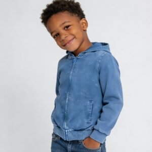 SENMAN REALM KIDS Boys Navy Mineral Wash Fleece Zip Hoodie – Sibling Matching (3/6M–6) view 1