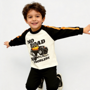 SENMAN REALM KIDS Boys White "No Road No Problem" Off-Road Truck Long Sleeve Shirt (2T–7) view 1