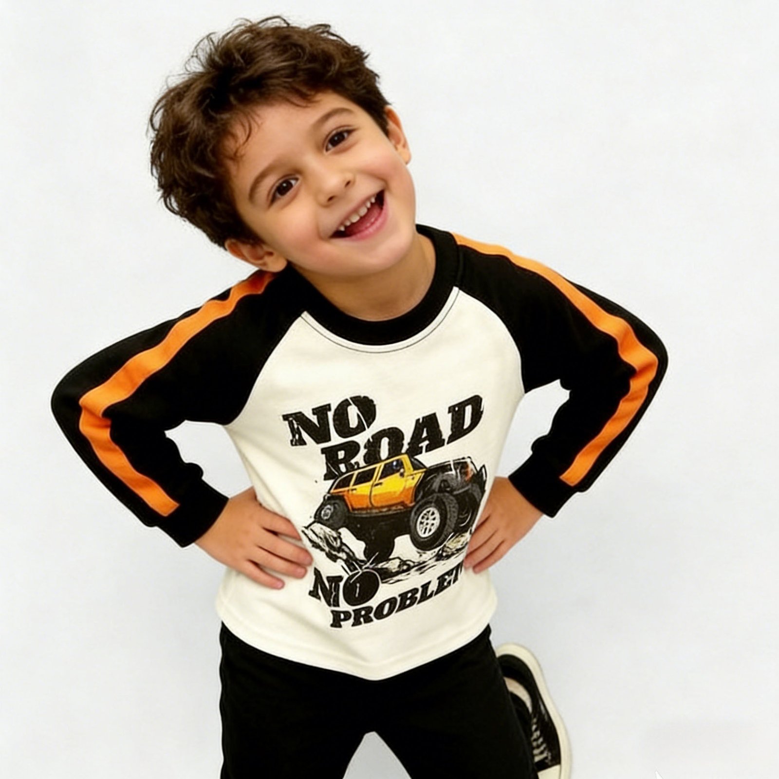 SENMAN REALM KIDS Boys White "No Road No Problem" Off-Road Truck Long Sleeve Shirt (2T–7) view 2