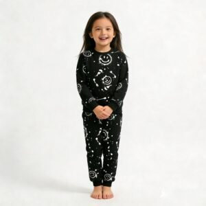 SENMAN REALM KIDS Girls Black All-Over Smiley Sweatshirt & Jogger Set (2T–6X) view 1