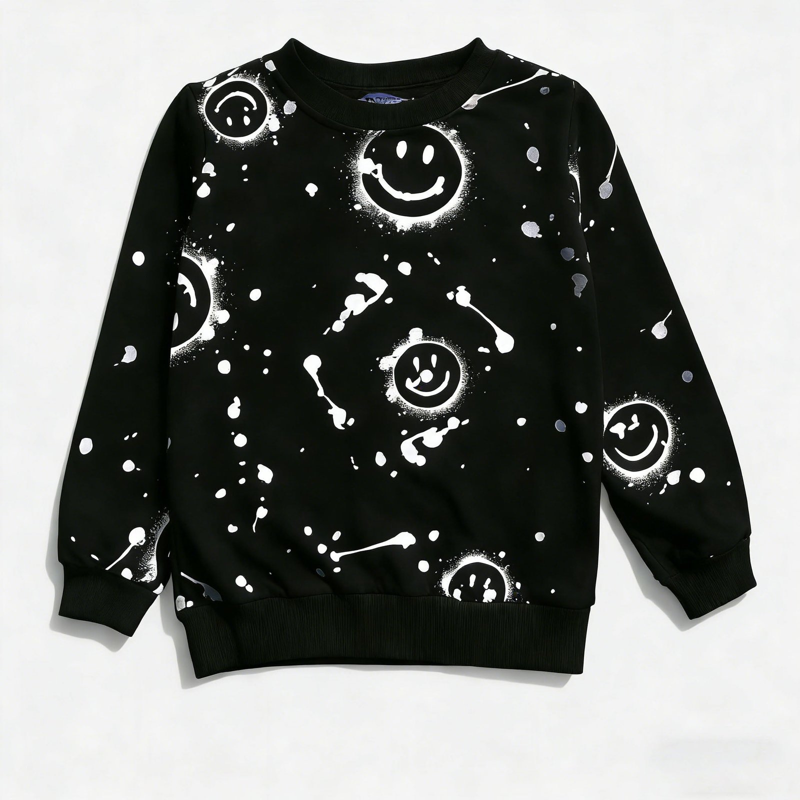 SENMAN REALM KIDS Girls Black All-Over Smiley Sweatshirt & Jogger Set (2T–6X) view 4
