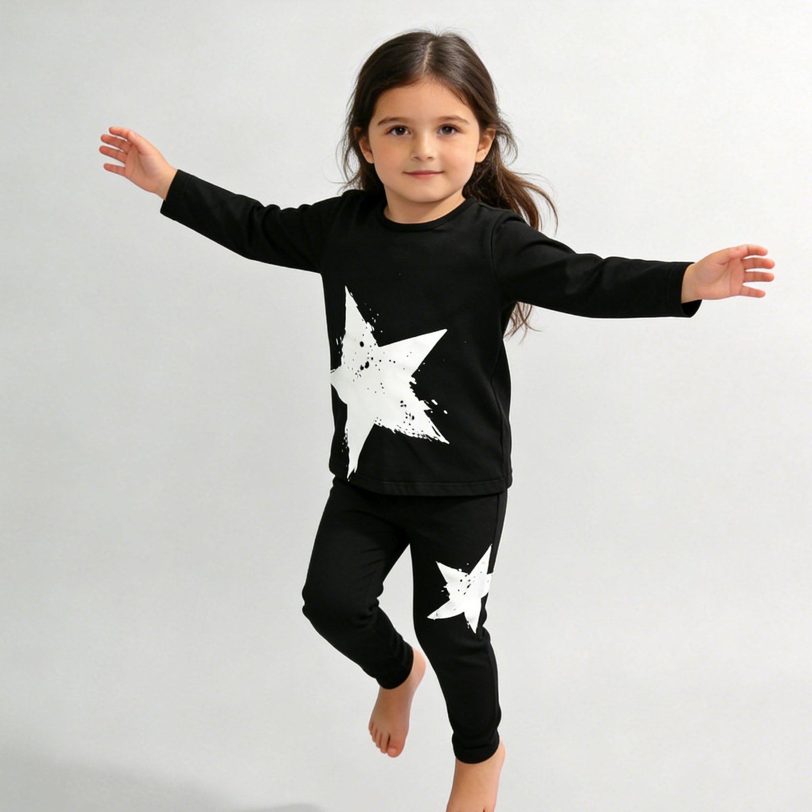 SENMAN REALM KIDS Girls Black Graffiti Star Tee & Leggings 2-Piece Set (2T–6X) view 1