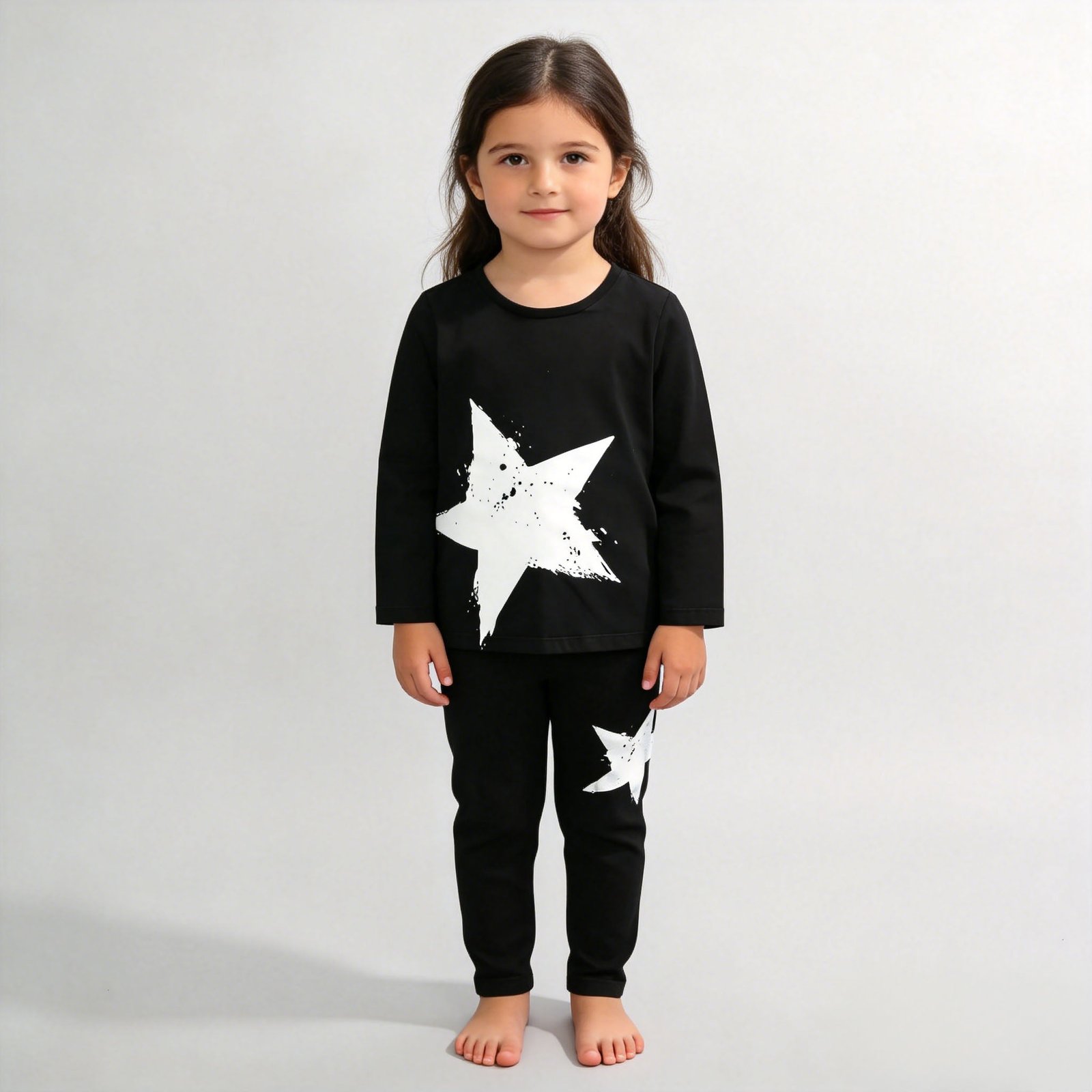 SENMAN REALM KIDS Girls Black Graffiti Star Tee & Leggings 2-Piece Set (2T–6X) view 2