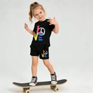 SENMAN REALM KIDS Girls Black LOVE & Peace Tie-Hem T-Shirt (12M–6X) view 1