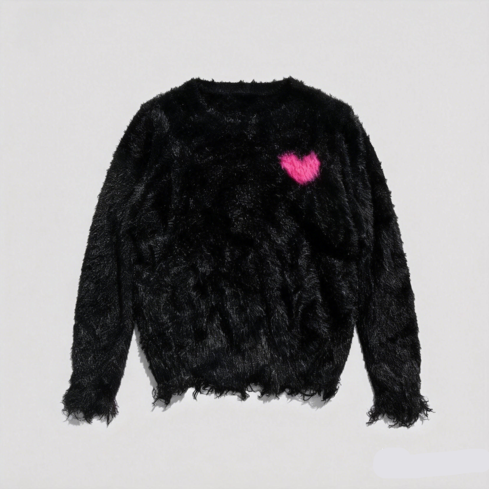SENMAN REALM KIDS Girls Black Pink Heart Fuzzy Knit Sweater (12M–14/16) view 3