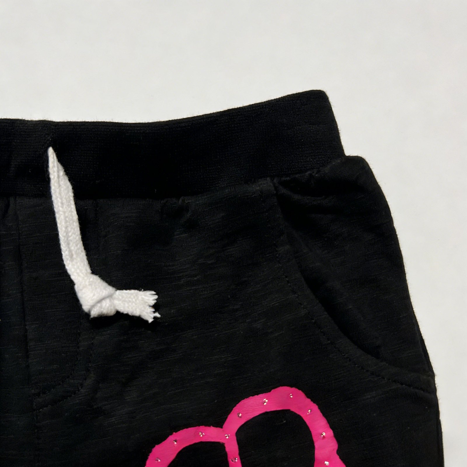 SENMAN REALM KIDS Girls Black Rhinestone Heart & Peace French Terry Shorts (12M–6X) view 4
