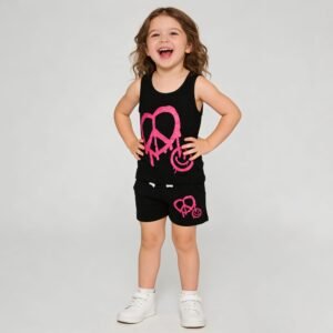 SENMAN REALM KIDS Girls Black Rhinestone Heart & Peace Tank Top (12M–6X) view 1