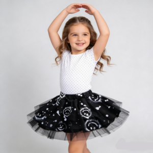 SENMAN REALM KIDS Girls Black Smiley Paint Splatter Tulle Tutu Skirt (2T–6X) view 1