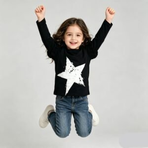 SENMAN REALM KIDS Girls Black Star Splatter Ruffle Cuff Long Sleeve Shirt (12M–6X) view 1