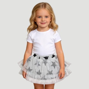 SENMAN REALM KIDS Girls Black & White Star Print Tulle Tutu Skirt (2T–6X) view 1