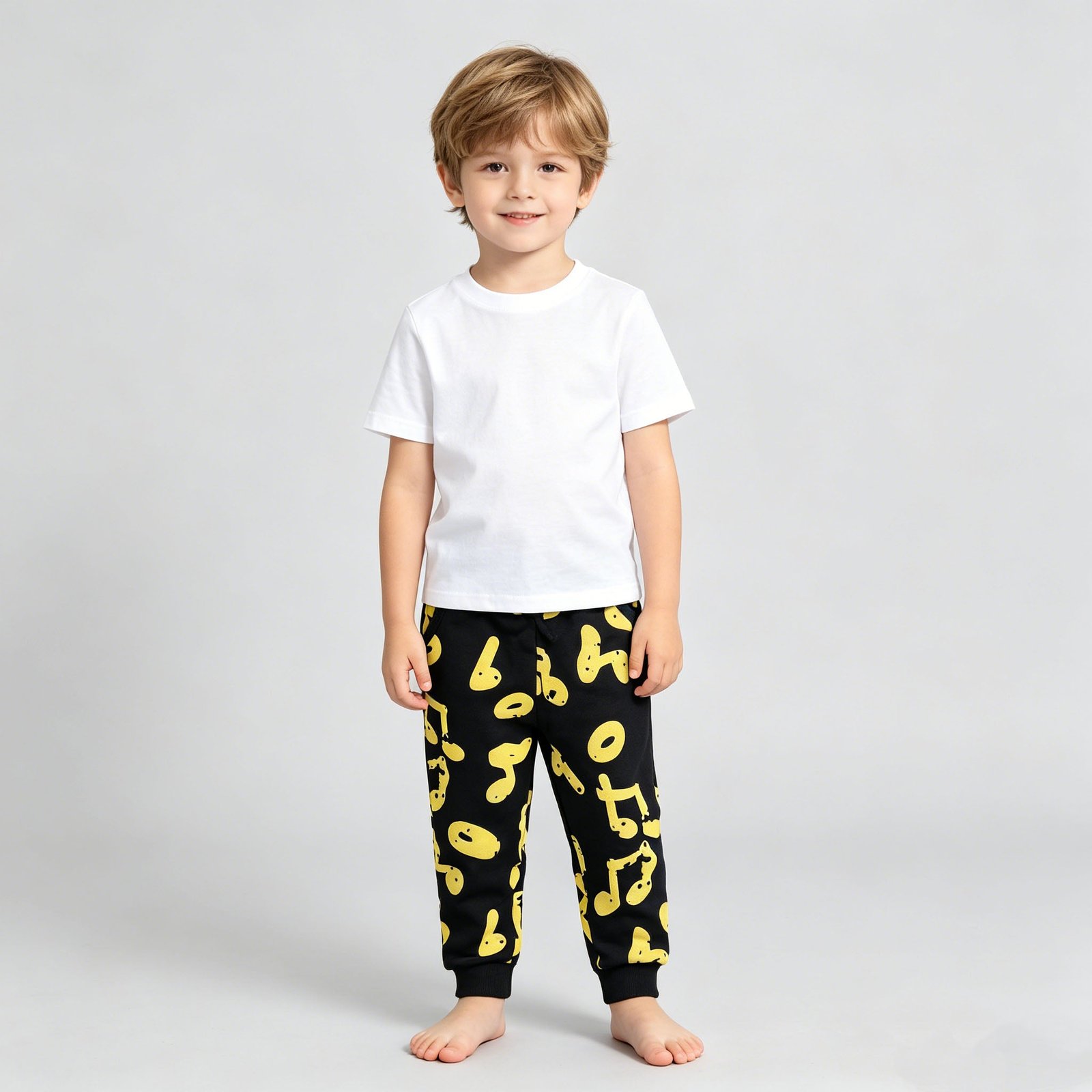SENMAN REALM KIDS Girls Black & Yellow Music Note French Terry Joggers (2T–7) view 2