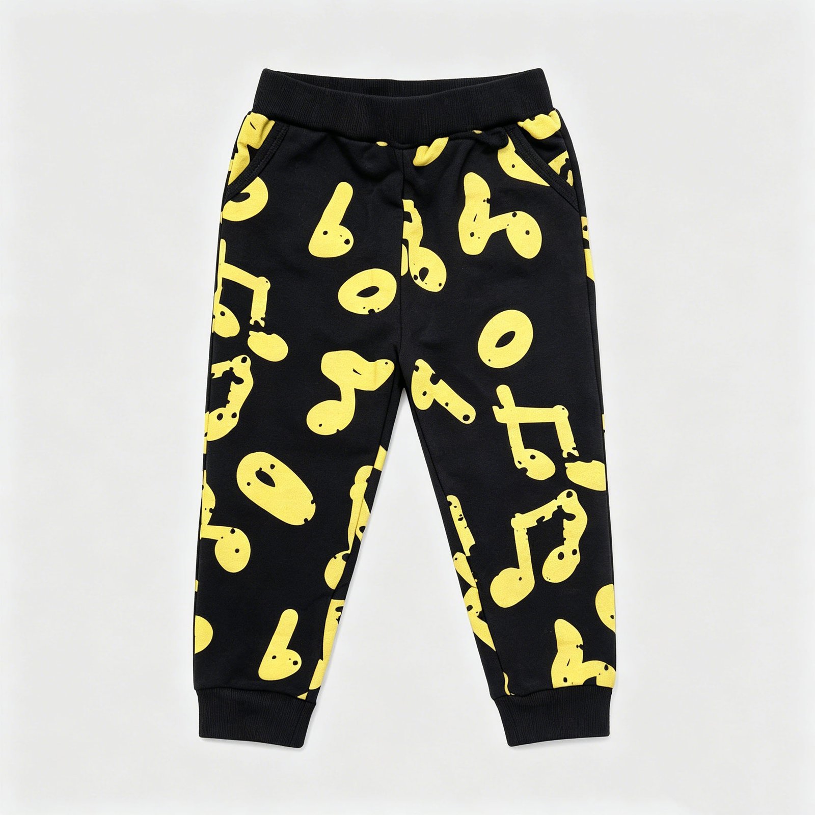 SENMAN REALM KIDS Girls Black & Yellow Music Note French Terry Joggers (2T–7) view 3