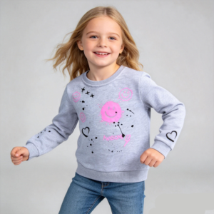 SENMAN REALM KIDS Girls Gray Smiley & Heart Splatter French Terry Sweatshirt (12M–6X) view 1