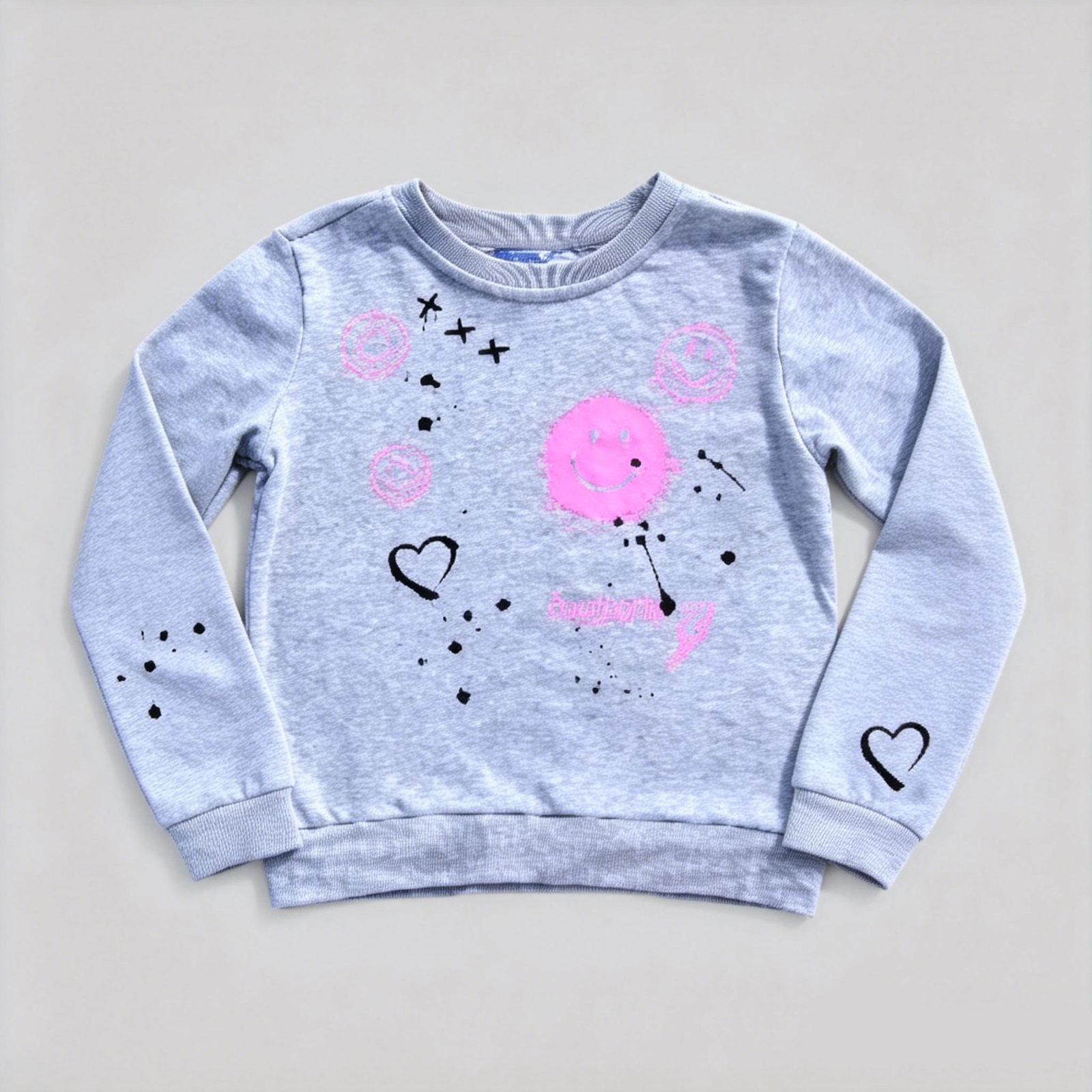 SENMAN REALM KIDS Girls Gray Smiley Sweatshirt & Black Leggings Set (12M–6X) view 4