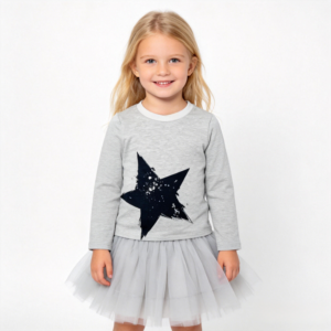 SENMAN REALM KIDS Girls Gray Star Graphic Long Sleeve Shirt (2T–8) view 1