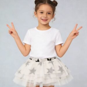 SENMAN REALM KIDS Girls Gray Star Print Tulle Tutu Skirt (4T–6X) view 1