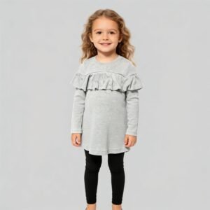 SENMAN REALM KIDS Girls Gray Waffle Knit Ruffle Trim Long Sleeve Shirt (2T–6) view 1