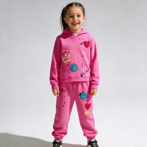 SENMAN REALM KIDS Girls Pink Crown & Heart Patch Hoodie & Jogger Set (12M–6X) view 1