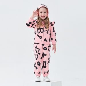 SENMAN REALM KIDS Girls Pink Music Note Ruffle Sleeve Zip Hoodie (4T–6X) view 1