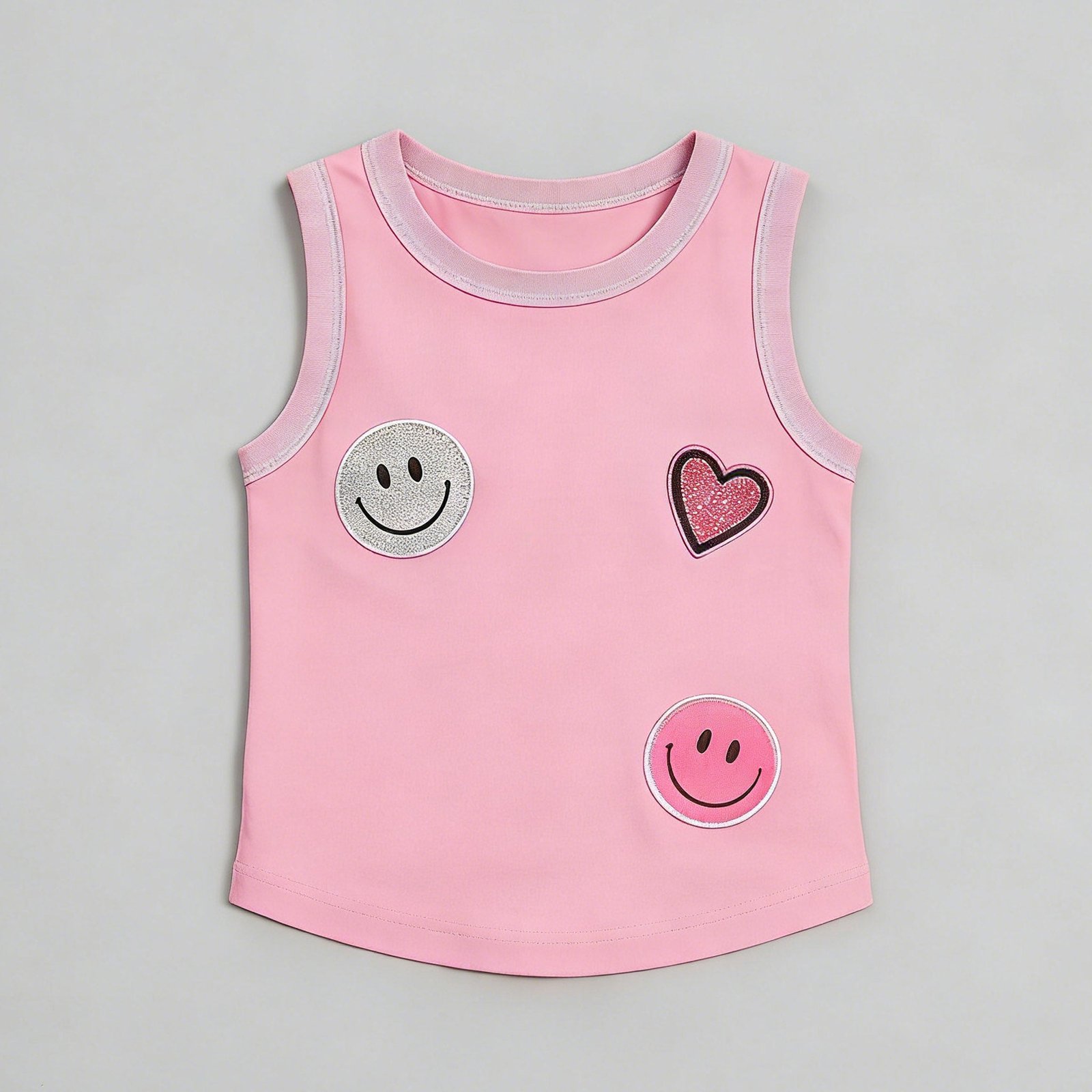 SENMAN REALM KIDS Girls Pink Smiley & Heart Patch Tank & Shorts Set (3/6M–6X) view 4