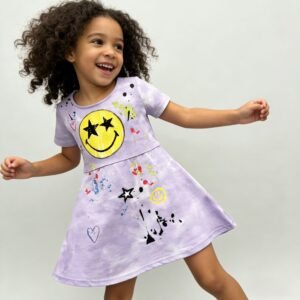 SENMAN REALM KIDS Girls Purple Smiley Face Tie-Dye Dress (2T–6X) view 1
