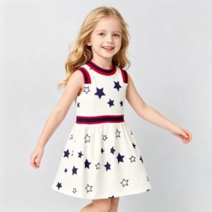 SENMAN REALM KIDS Girls White Red Star Sleeveless Twirl Dress (2T–6X) view 1