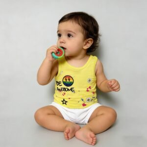 SENMAN REALM KIDS Girls Yellow "Be Awesome" Smiley Sunflower Tank Top (3/6M–24M) view 1