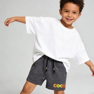 SENMAN REALM KIDS Kids Charcoal "COOL" Acid Wash Terry Shorts (12M–4T) view 1